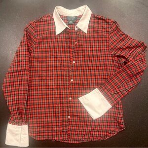 Vintage Lauren Ralph Lauren Red Tartan Plaid Shirt, White Collar Preppy, M/L